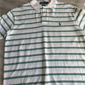 Polo by Ralph Lauren Men's White and Green Striped Shirt